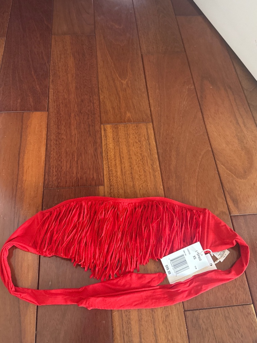 L Space FRINGE RED BANDEAU bikini top